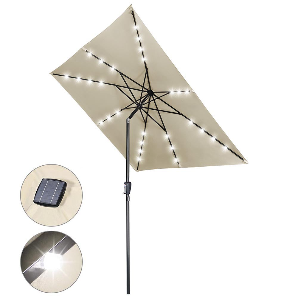 garden reflections 9' solar patio tilt umbrella with cover Square Solar Patio Umbrella w/ Light Bulbs Tilt 9ft 8-Rib