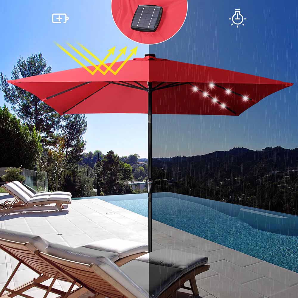 gemmy patio umbrella solar led lights Square Solar Patio Umbrella w/ Light Bulbs Tilt 9ft 8-Rib
