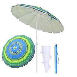 Beach Umbrella w/ Sand Anchor 8ft Tilt 12-Rib