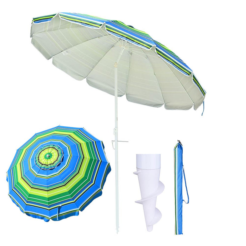 TheDisplayOutlet Beach Umbrella w/ Sand Anchor 7ft Tilt 12-Rib, Stripe Image