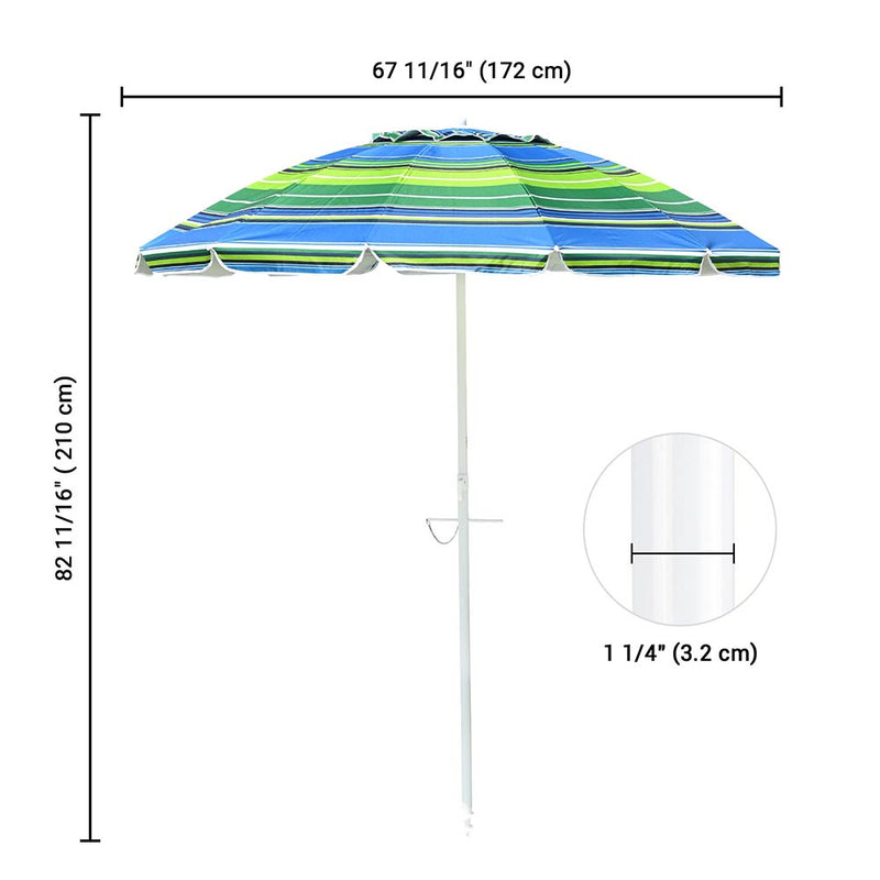 Beach Umbrella w/ Sand Anchor 7ft Tilt 12-Rib