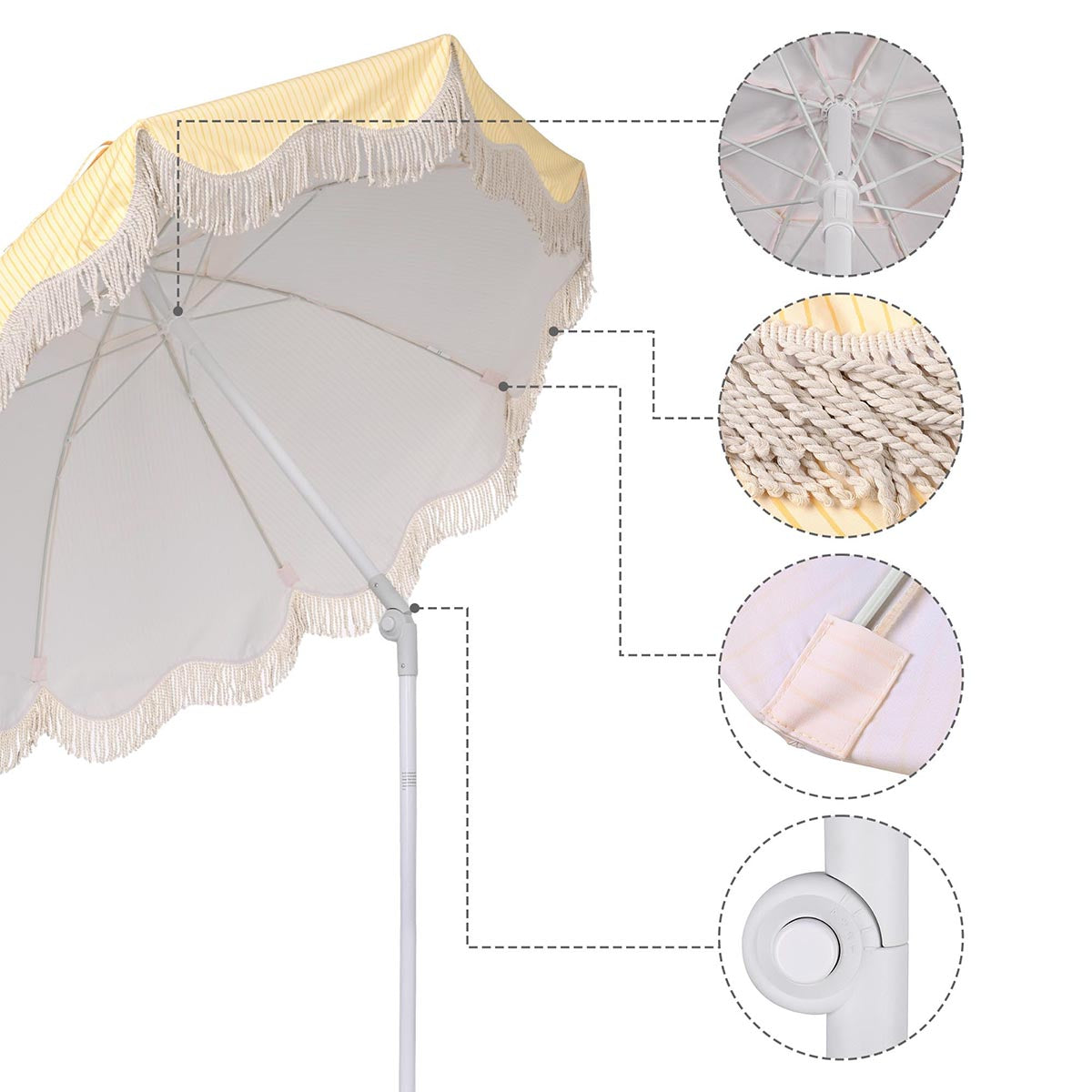 6 ft 8-Rib Fringe Beach Umbrella Tilt with Weighted Base