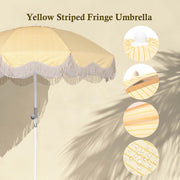 TheDisplayOutlet 6 ft 8-Rib Fringe Beach Umbrella Tilt with Weighted Base Image