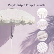 TheDisplayOutlet 6 ft 8-Rib Fringe Beach Umbrella Tilt with Weighted Base Image