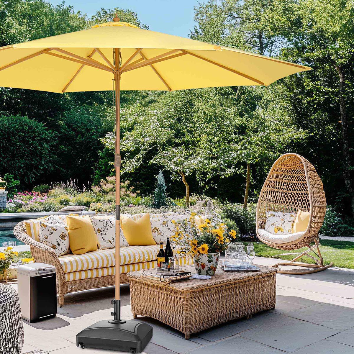 Patio Umbrella Wooden 13ft 8-Rib with Weighted Base Patio Umbrella Wooden 13ft 8-Rib with Weighted Base