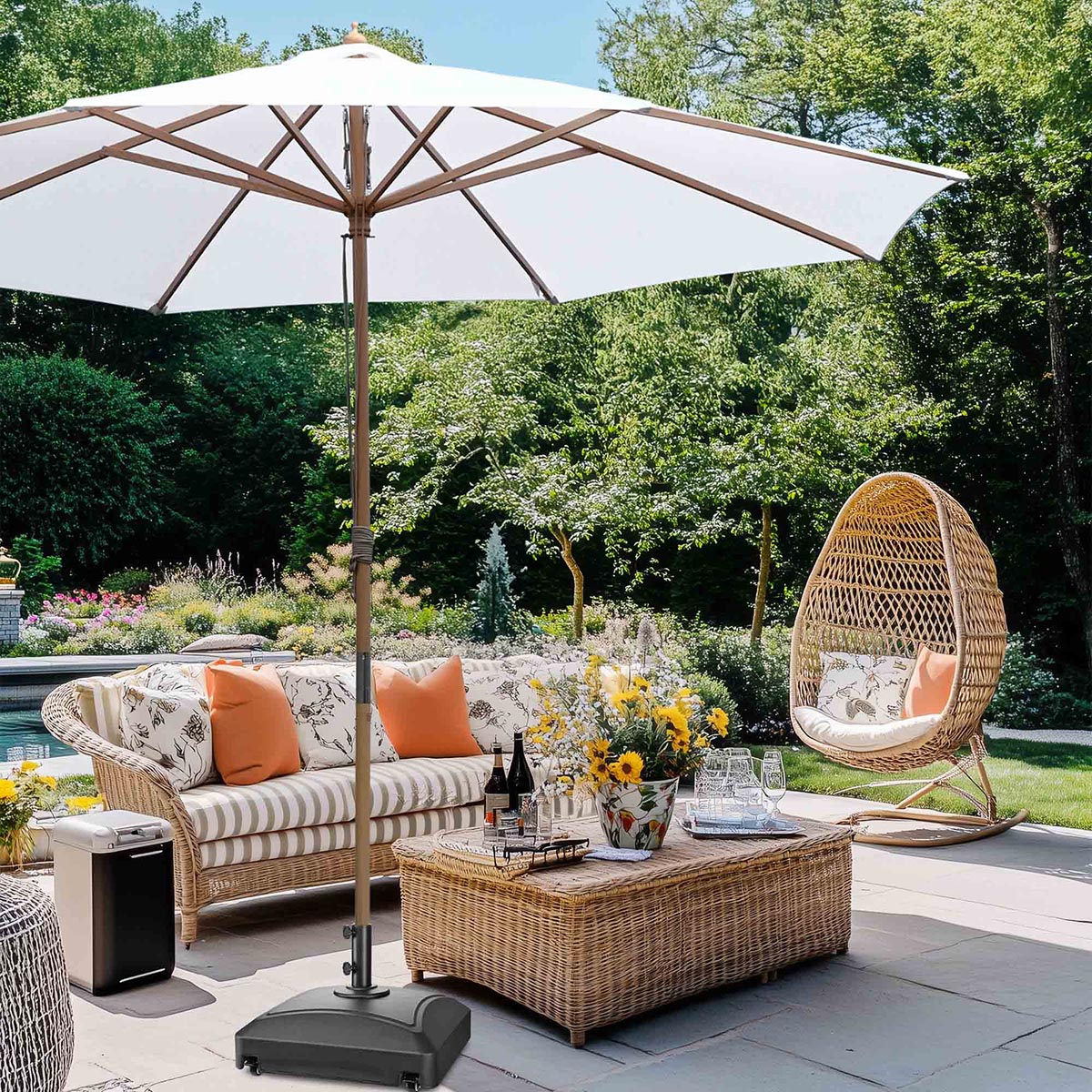 Patio Umbrella Wooden 13ft 8-Rib with Weighted Base Patio Umbrella Wooden 13ft 8-Rib with Weighted Base
