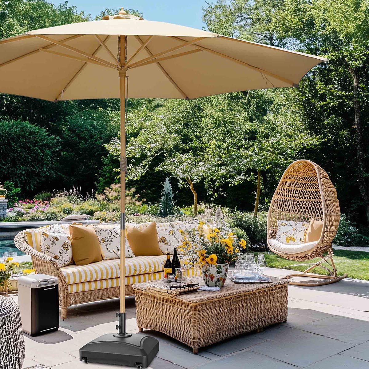 Patio Umbrella Wooden 13ft 8-Rib with Weighted Base Patio Umbrella Wooden 13ft 8-Rib with Weighted Base