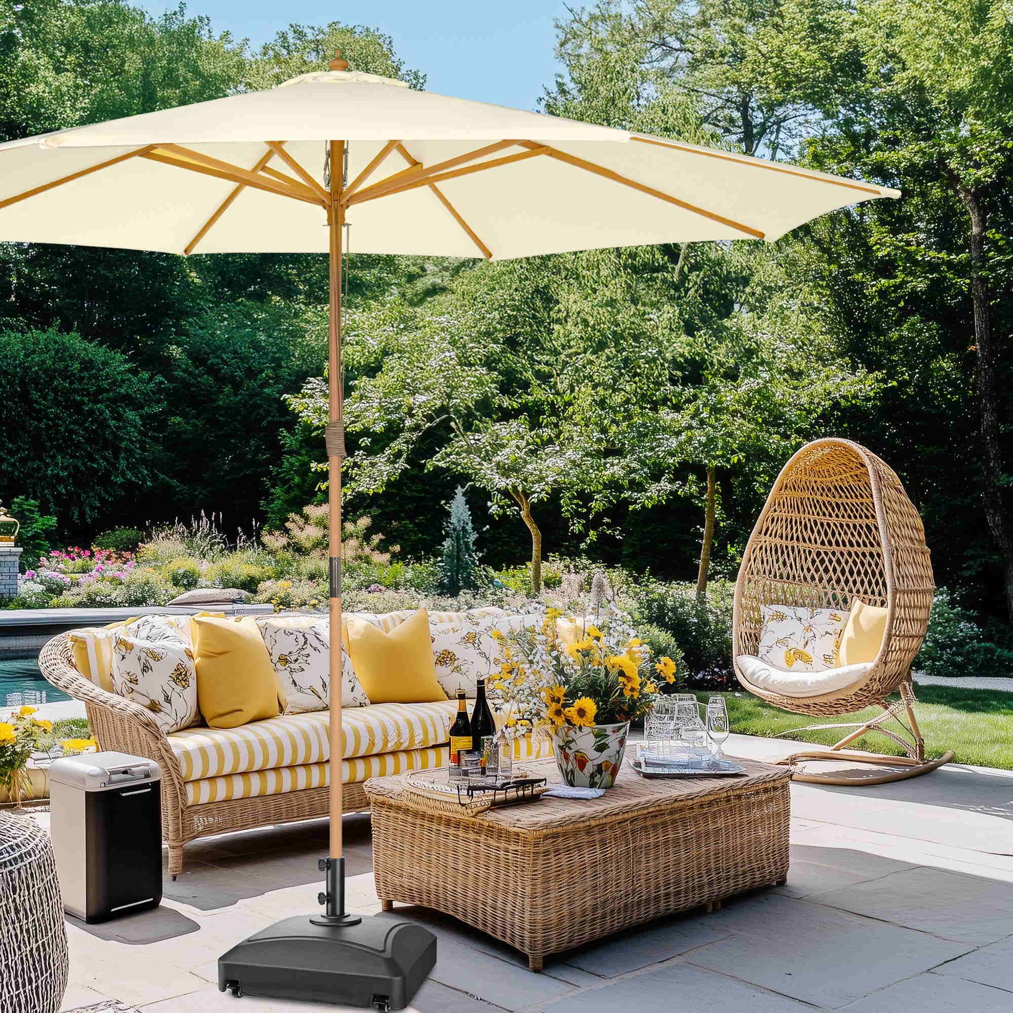Patio Umbrella Wooden 13ft 8-Rib with Weighted Base Patio Umbrella Wooden 13ft 8-Rib with Weighted Base