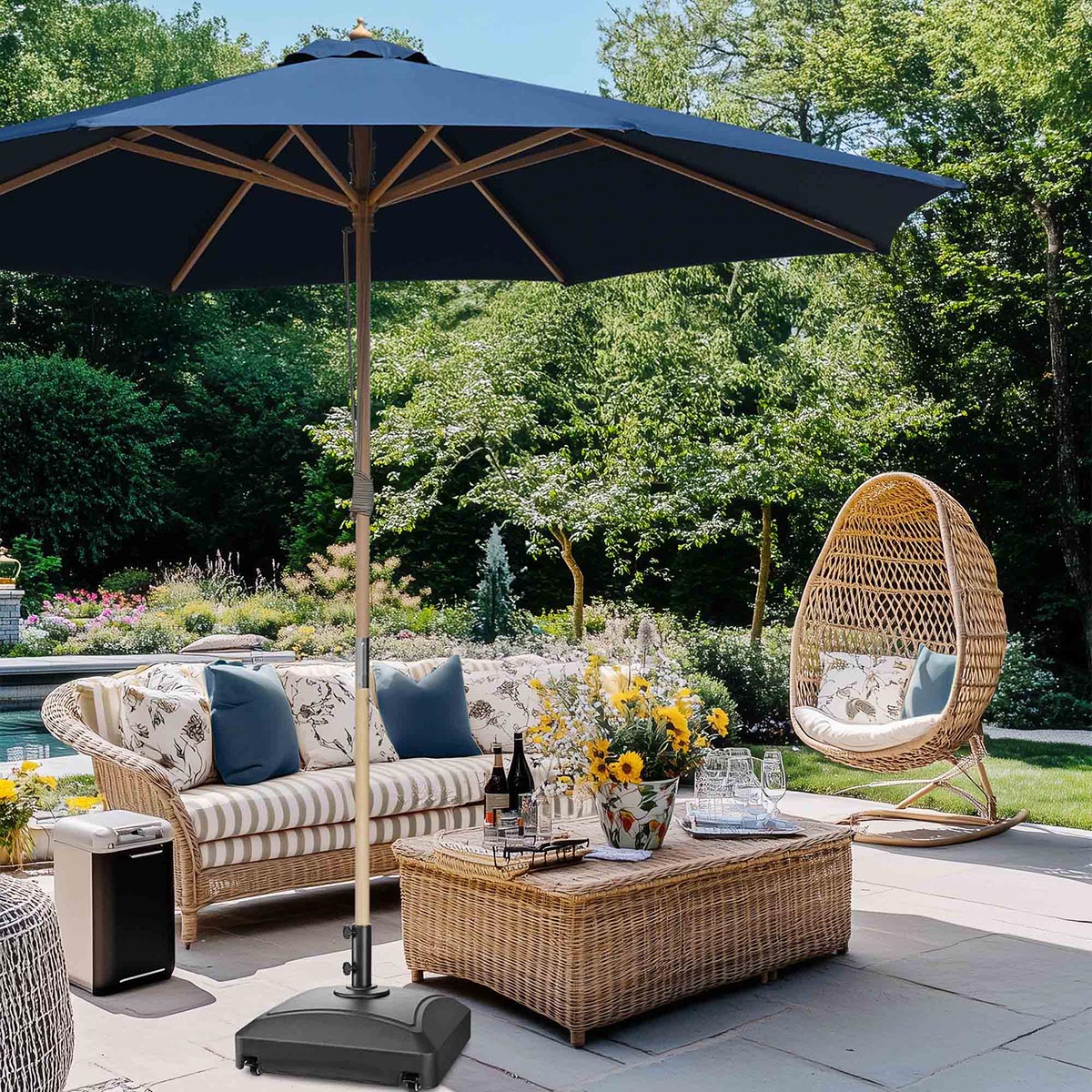 Patio Umbrella Wooden 13ft 8-Rib with Weighted Base Patio Umbrella Wooden 13ft 8-Rib with Weighted Base