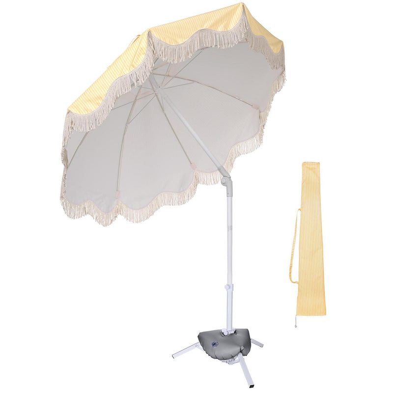 6 ft 8-Rib Fringe Beach Umbrella Tilt with Weighted Base