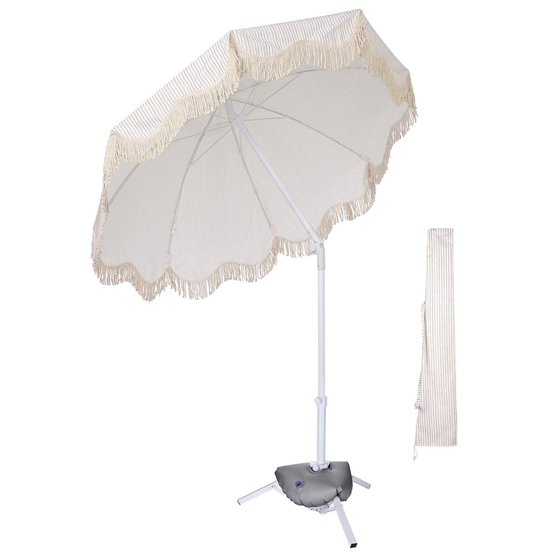 6 ft 8-Rib Fringe Beach Umbrella Tilt with Weighted Base