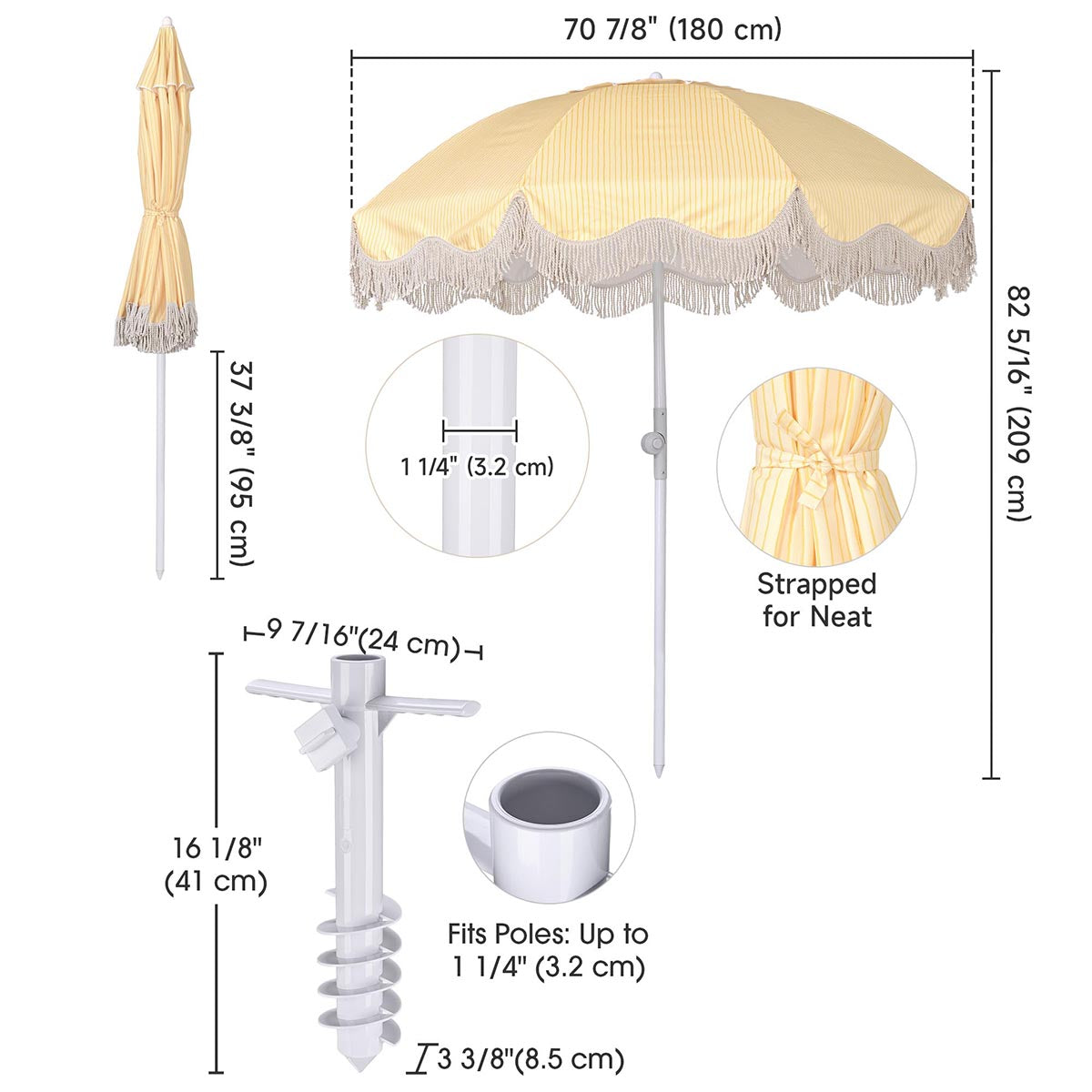 6 ft round patio umbrella Beach Umbrella 6ft 8-Rib with Screw-in Anchor