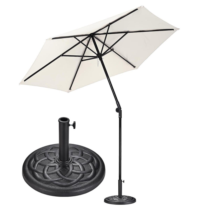 TheDisplayOutlet Patio Umbrella Tilt & Crank Lift Metal 7.5ft 6-Rib, Ivory with Base Image