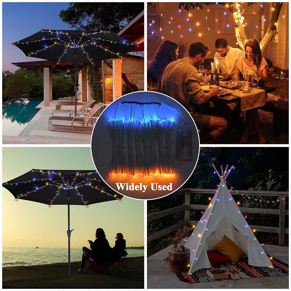 9 ft 8 rib patio umbrella string lights String Lights for Metal Patio Umbrella 9ft/10ft 8-Rib