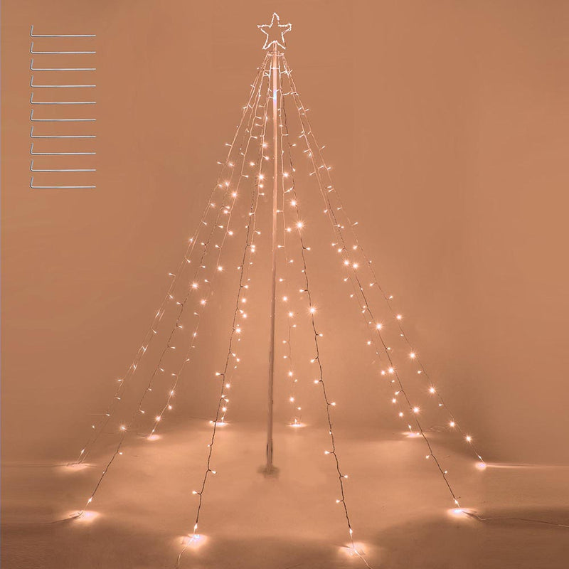 TheDisplayOutlet Christmas Tree Light with Pole & Star 9-String, 9ft Warm White Image