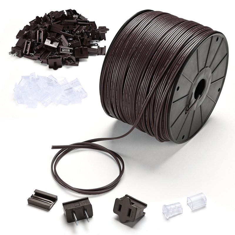 500ft Outdoor Electrical Zip-Cord Wire SPT-1 w/ Plugs & End Caps