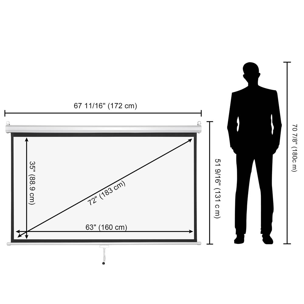 Instahibit Wall/Ceiling Mounted Pull Down Projector Screen 72