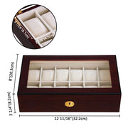 12-Slot Matte Finish Wood Watch Display Case