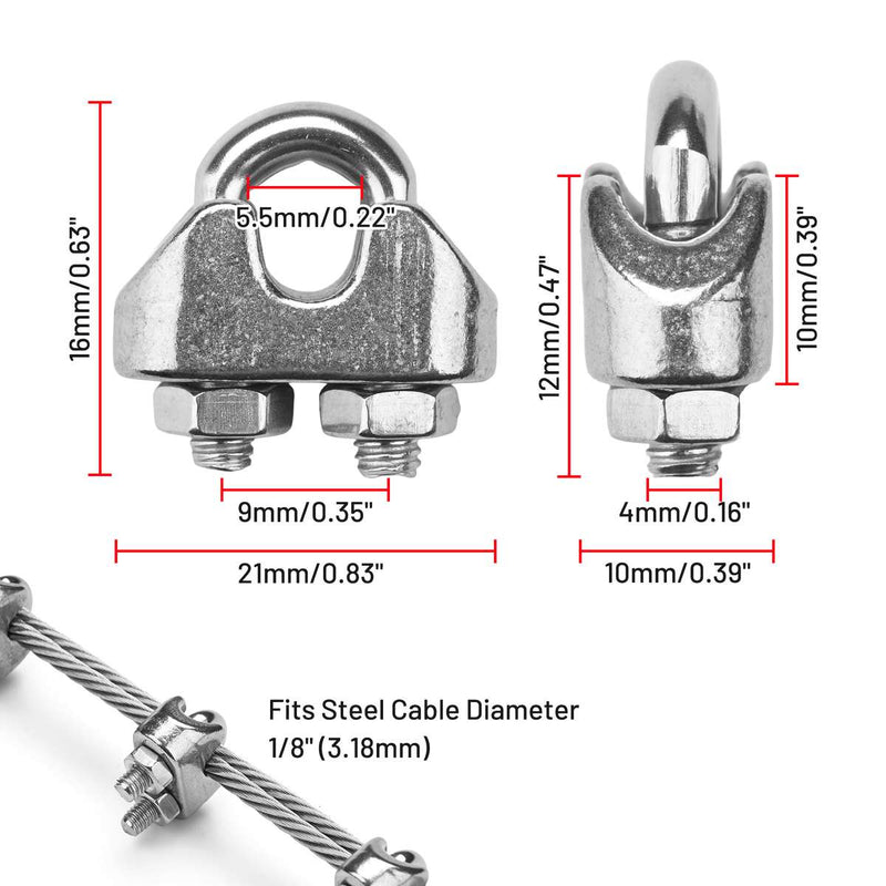 TheDisplayOutlet Stainless Steel Batting Cage Cable Clamps 18ct., M3(9mm) 1/8in Image