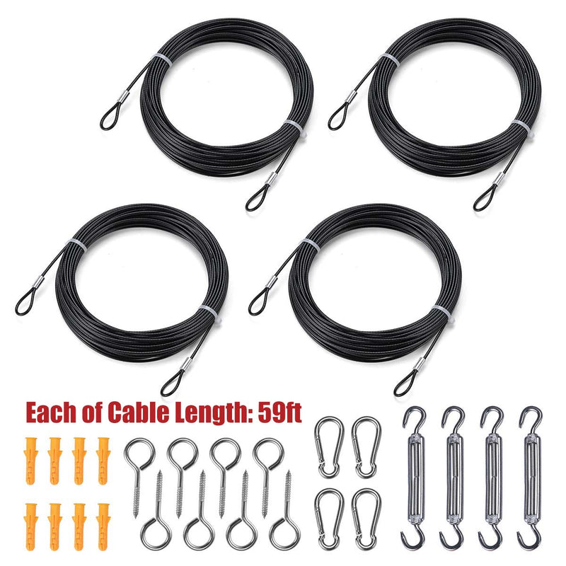 TheDisplayOutlet Stainless Steel Pad Eye Turnbuckle Carabiner, 8 Hardware Kit, 5-7in with 4x60ft Cable Image