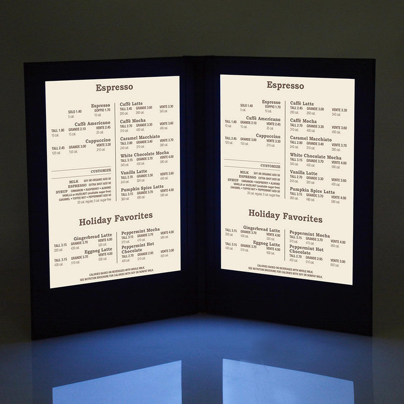 LED Menu Cover Illuminated Menus 8.5x14 with Adaptor