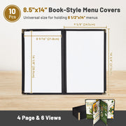 Menu Covers PU Leather 10ct/Pack 8.5x14 6-View Clear Sleeve