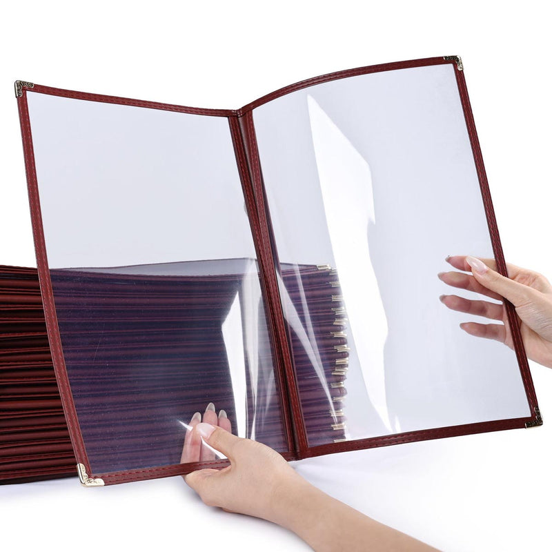TheDisplayOutlet Wine Red Clear Menu Covers 8.5x14 30ct/pk Image