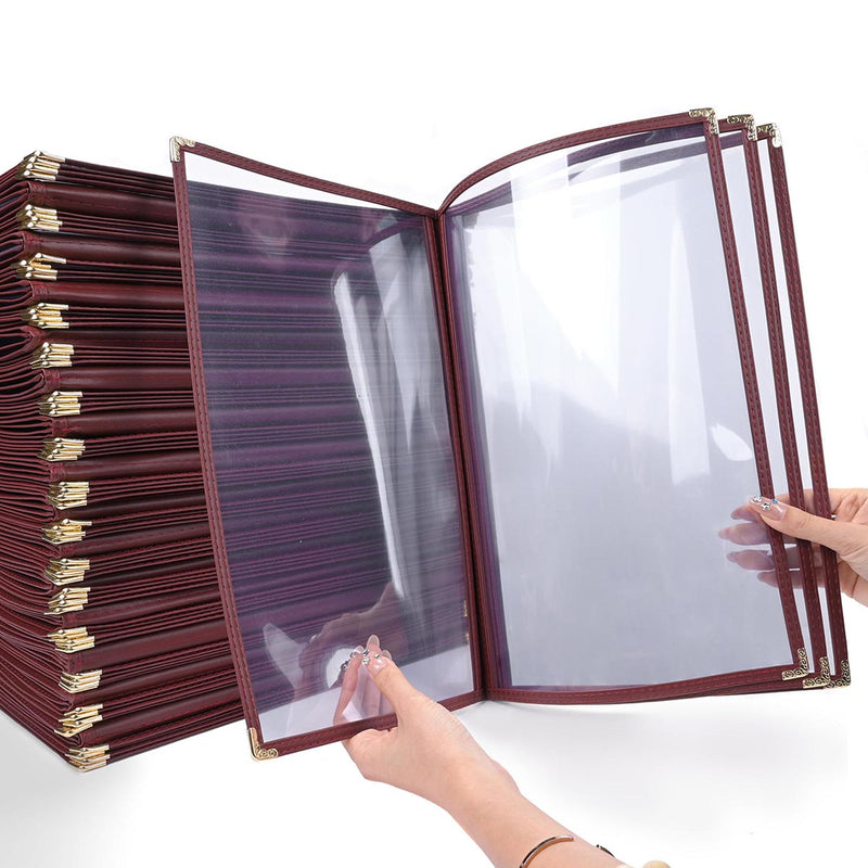 TheDisplayOutlet Wine Red Clear Menu Covers 8.5x14 30ct/pk, Book Style 8-View Image