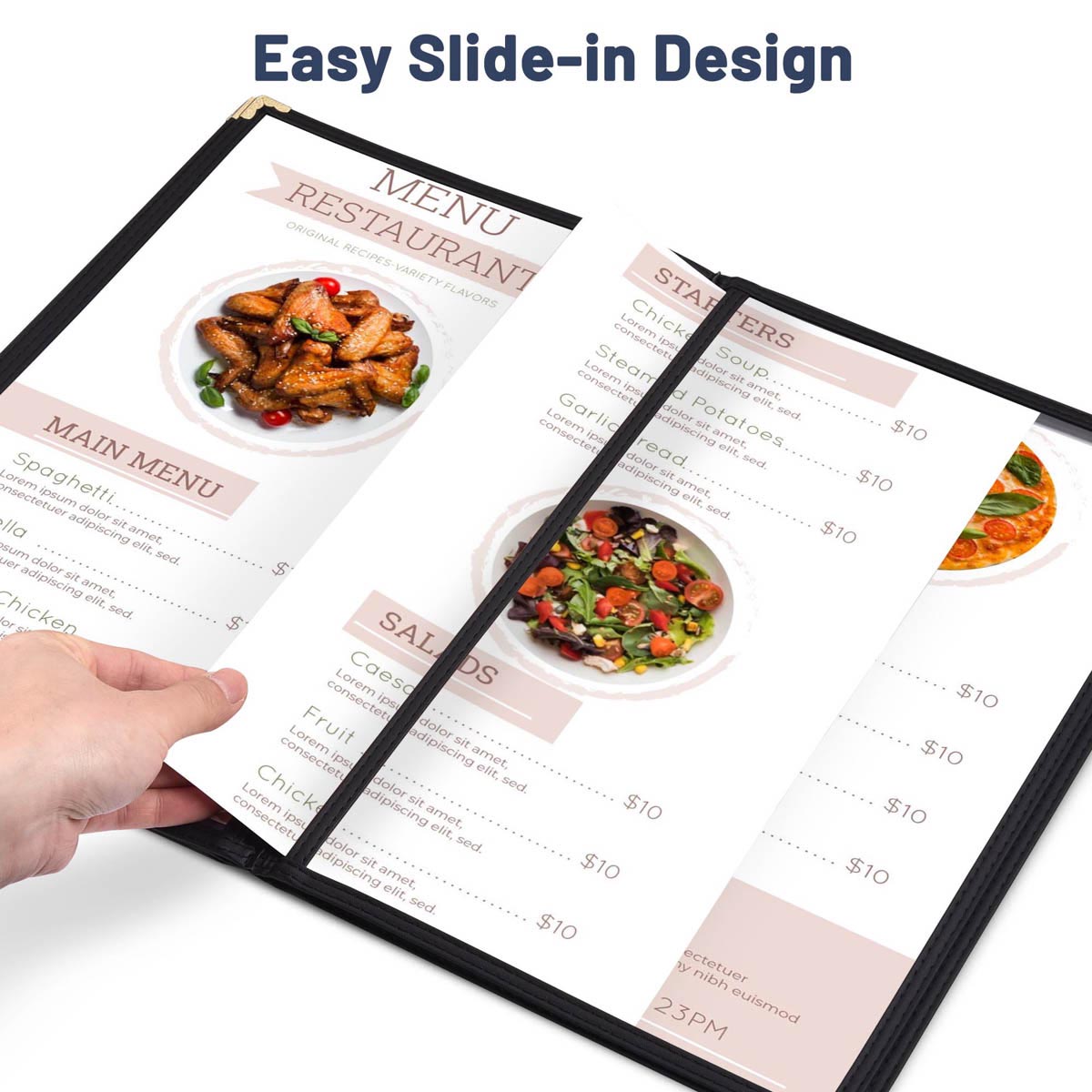 Clear Menu Covers 8.5x14 Black Menu Books 30ct/pk
