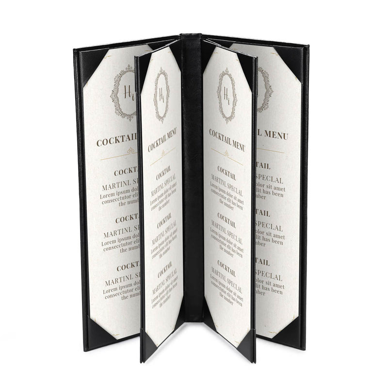 TheDisplayOutlet Custom Menu Covers PU Leather Beverage & Wine List Holder 4.25x11, 4-View(5ct.) Image