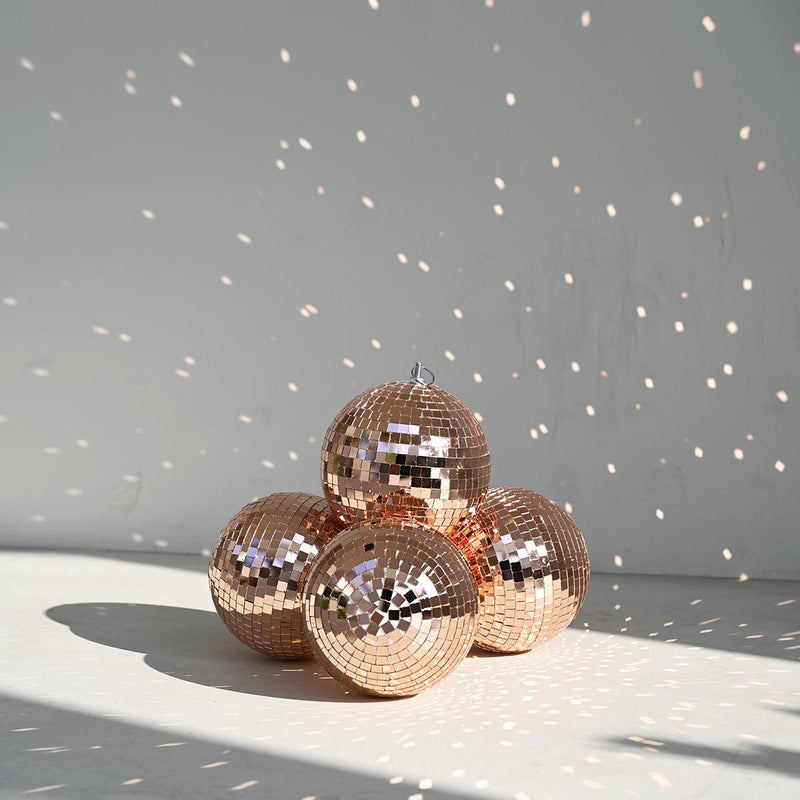 TheDisplayOutlet Mirror Disco Ball with Hanging Ring, 7in Rose Gold Image