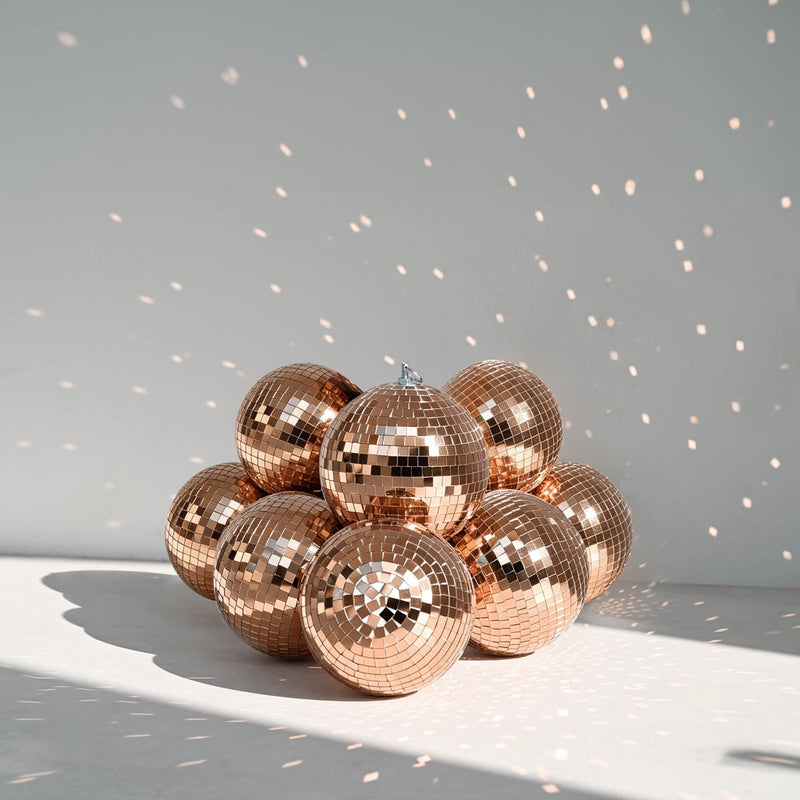 TheDisplayOutlet Mirror Disco Ball with Hanging Ring, 7in Rose Gold Image