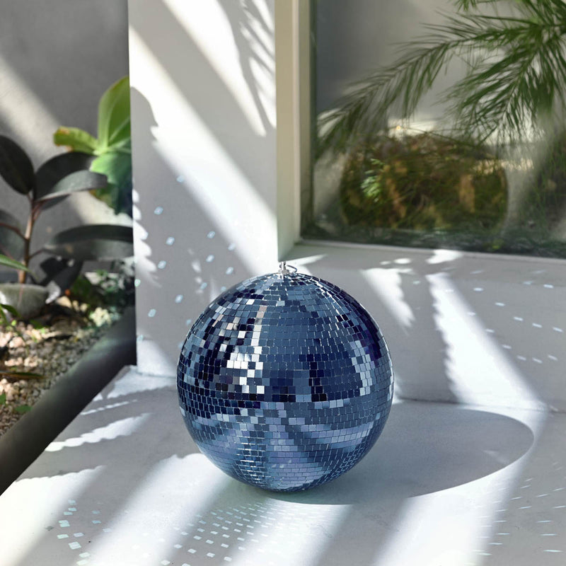 TheDisplayOutlet Mirror Disco Ball with Hanging Ring, 12in Blue Image