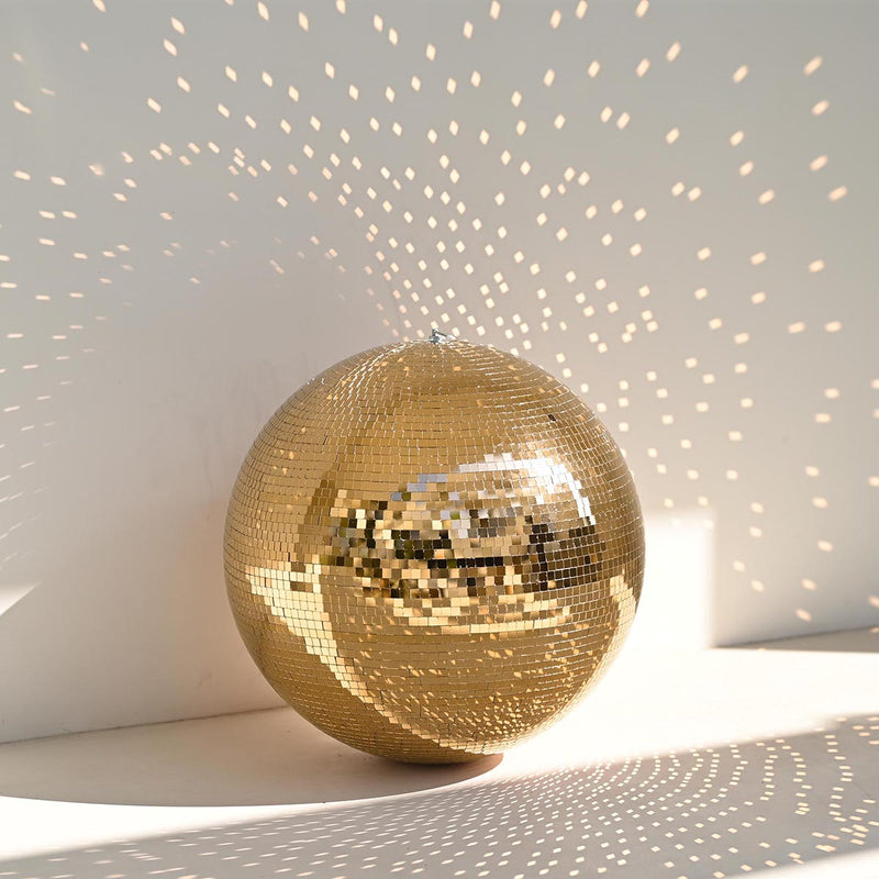 TheDisplayOutlet Mirror Disco Ball with Hanging Ring, 16in Gold Image