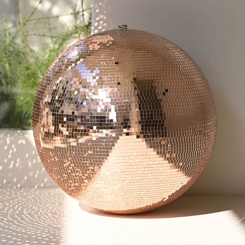 TheDisplayOutlet Mirror Disco Ball with Hanging Ring, 24in Rose Gold Image