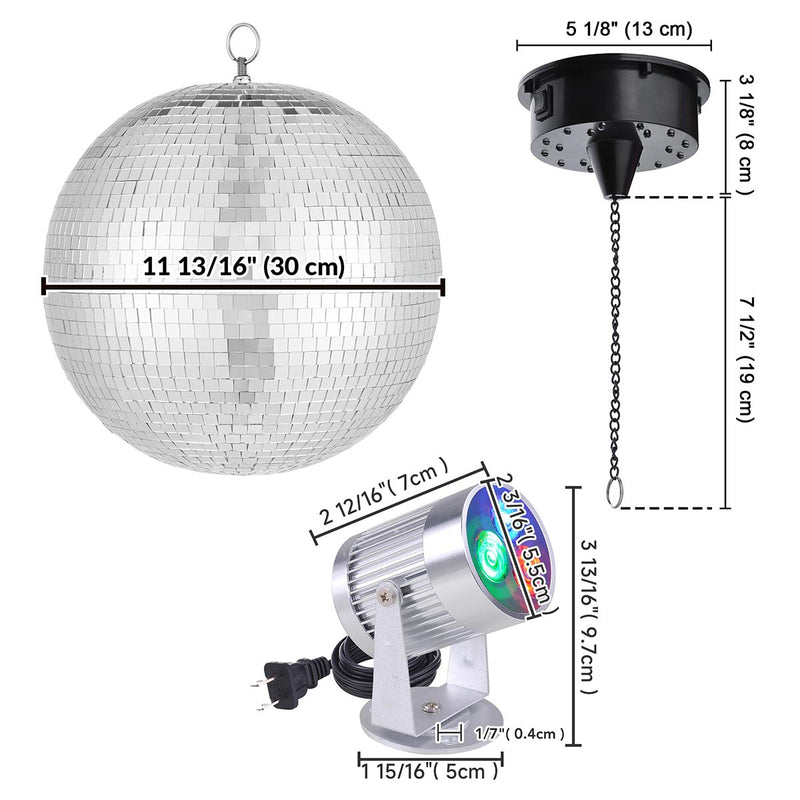 TheDisplayOutlet Retro Party Disco Light (RGB Light, Mirror Ball & Motor), 12in Silver Image