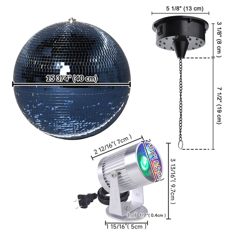 TheDisplayOutlet Retro Party Disco Light (RGB Light, Mirror Ball & Motor), 16in Blue Image