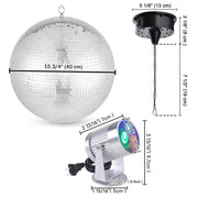 TheDisplayOutlet Retro Party Disco Light (RGB Light, Mirror Ball & Motor), 16in Silver Image