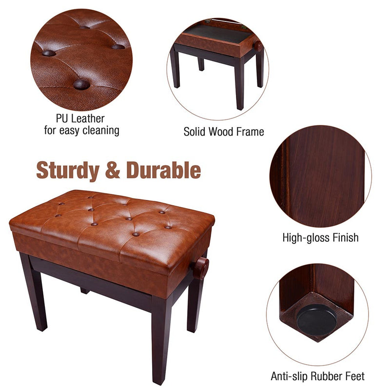 Adjustable Piano Bench with Storage 23x13" Seat