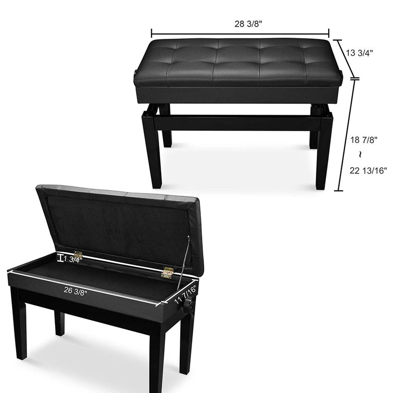 Adjustable Piano Bench with Storage 28"x14" Seat