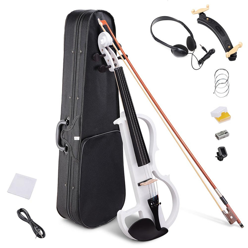TheDisplayOutlet 4/4 Electric Violin for Beginners Headphone Rosin Case Included, White Image