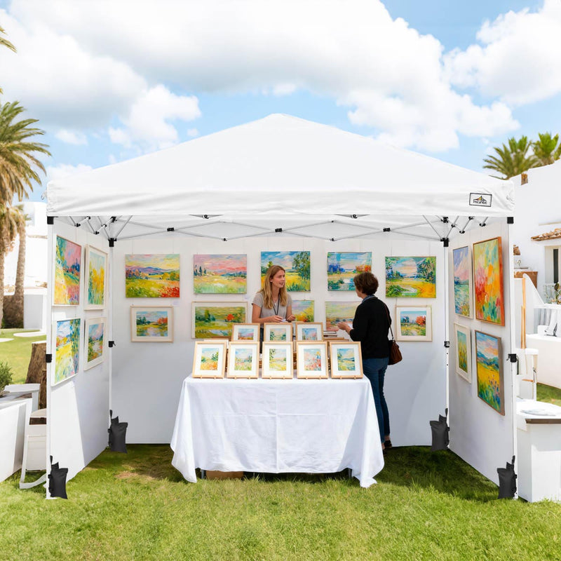 TheDisplayOutlet 10x10 Waterproof Pop Up Canopy Tent Color Options, White (Rolling Bag+4x Sidewalls) Image