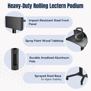 TheDisplayOutlet Podium Stand Mobile Metal Lectern for Church Classroom Image