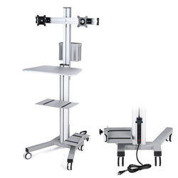 Mobile Computer Cart with Power Dual Monitor Mount