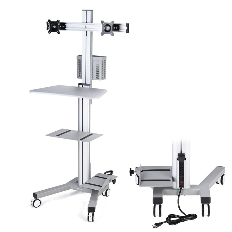 TheDisplayOutlet Dual Monitor Mobile Computer Cart for Telemedicine, Silver Image