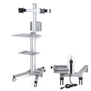 TheDisplayOutlet Mobile Computer Cart with Power Dual Monitor Mount, Silver Image