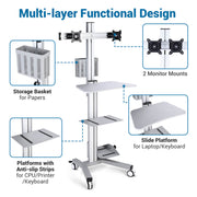 TheDisplayOutlet Mobile Computer Cart with Power Dual Monitor Mount Image