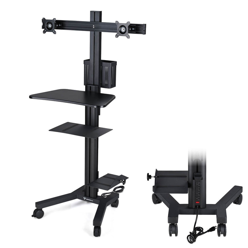 TheDisplayOutlet Mobile Computer Cart with Power Dual Monitor Mount, Black - Two 32in Monitor Image
