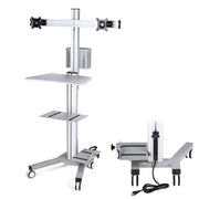 TheDisplayOutlet Mobile Computer Cart with Power Dual Monitor Mount, Silver - Two 32in Monitor Image
