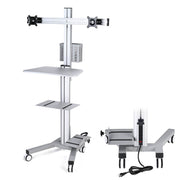 TheDisplayOutlet Dual Monitor Mobile Computer Cart for Telemedicine, Silver - Two 32in Monitor Image